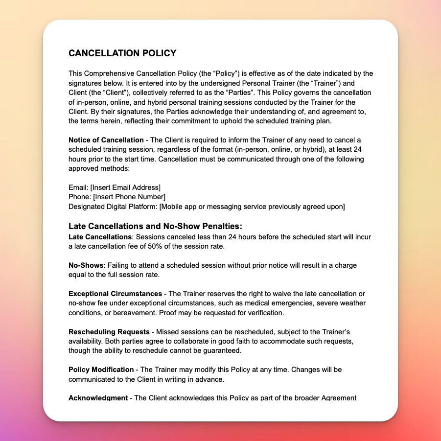 Cancellation Policy preview
