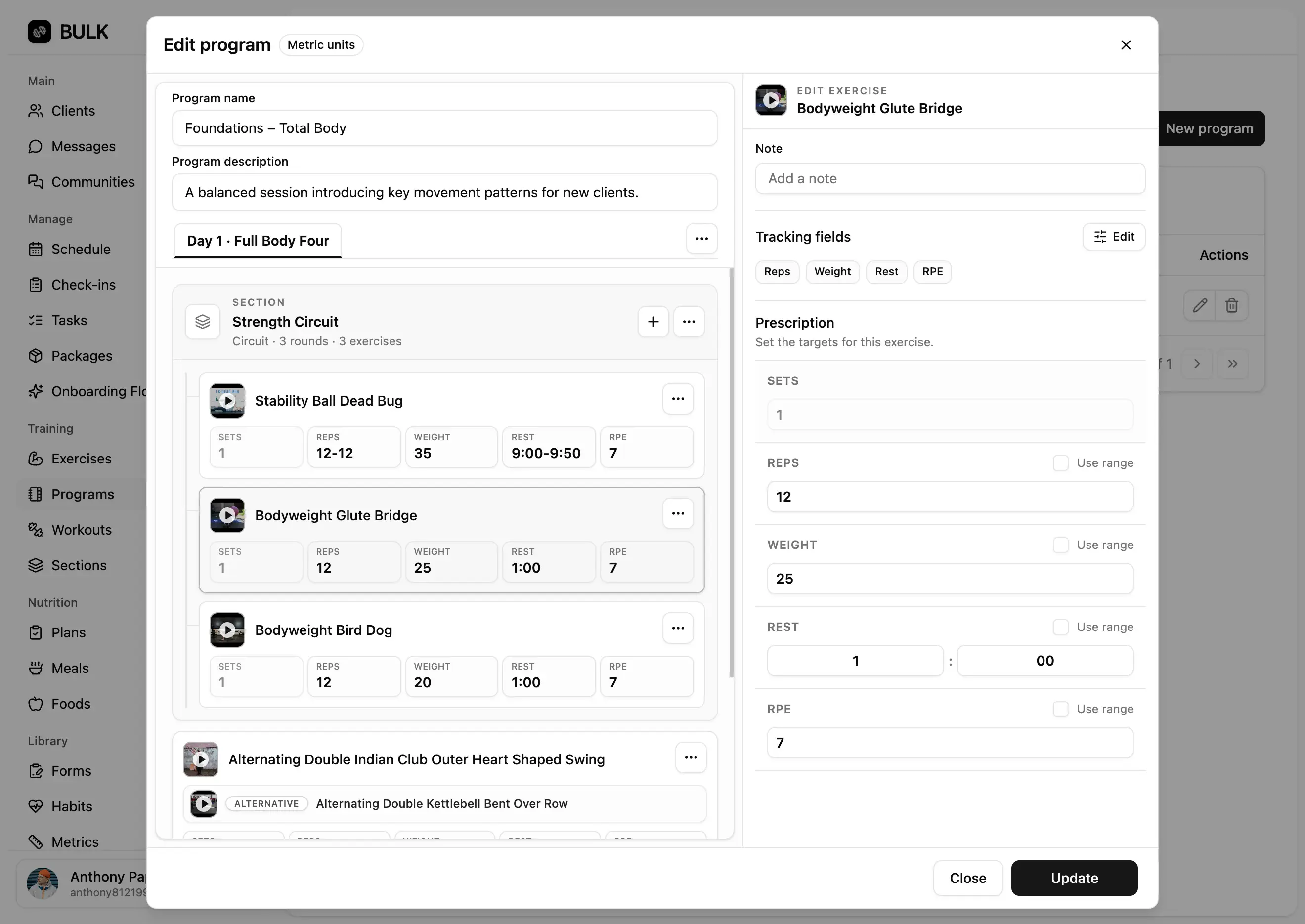 BULK workout builder for personalised client programming